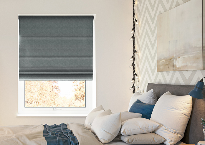 Classic Herringbone (Blackout), Grey - Motorised Roman Blind - Image 3